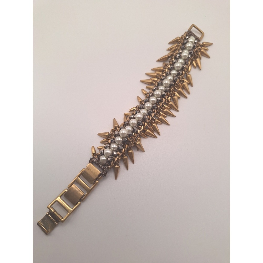 Stella & Dot Jacinthe bracelet multi row spike faux pearl edgy glam rocker chic - Picture 2 of 5
